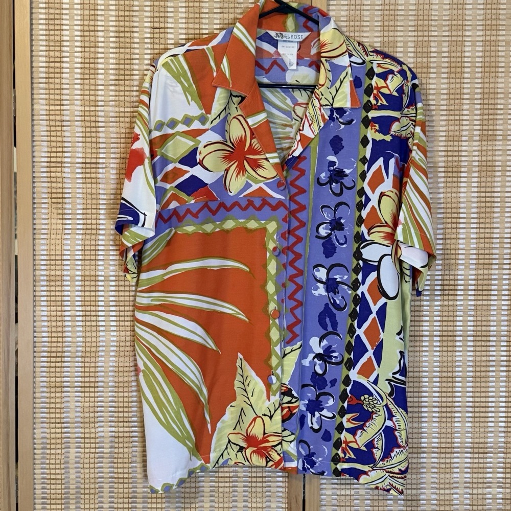 Melrose Vintage Womens 14 Shirt Y2K Button Up Tropical Grannycore Resort 90's